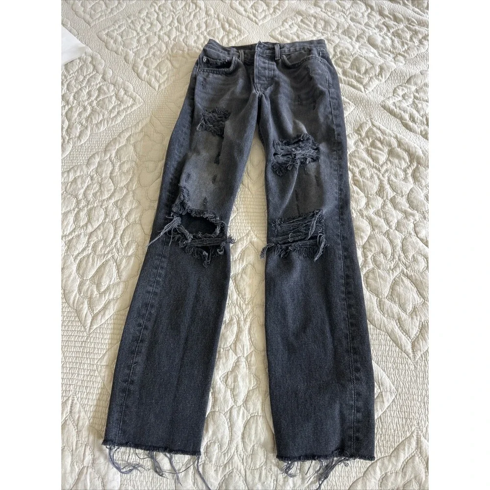 GRLFRND Karolina Jeans Women's 23 Black  Distressed Button Fly Raw‎ Hems